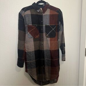 Plaid Button-Up Long Coat